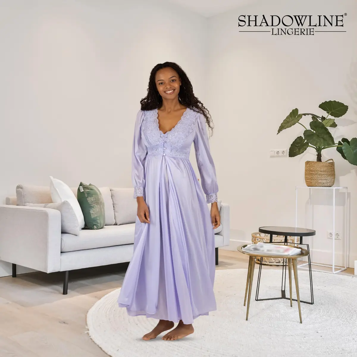 Shadowline Women’s Peri Frost Long Lace Bodice Robe | Elegant Sleepwear from Satintrique Nylon - view 3