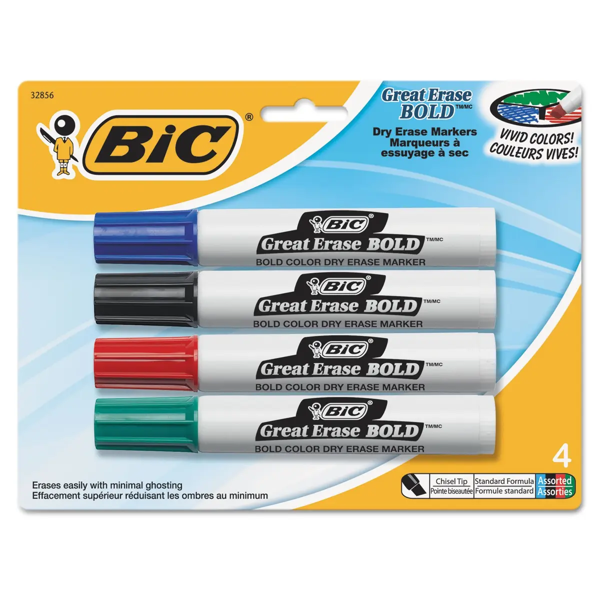 BIC Dry Erase Markers 4-Pack Assorted Colors | Bold Ink, Chisel Tip, Non-Toxic - main product image