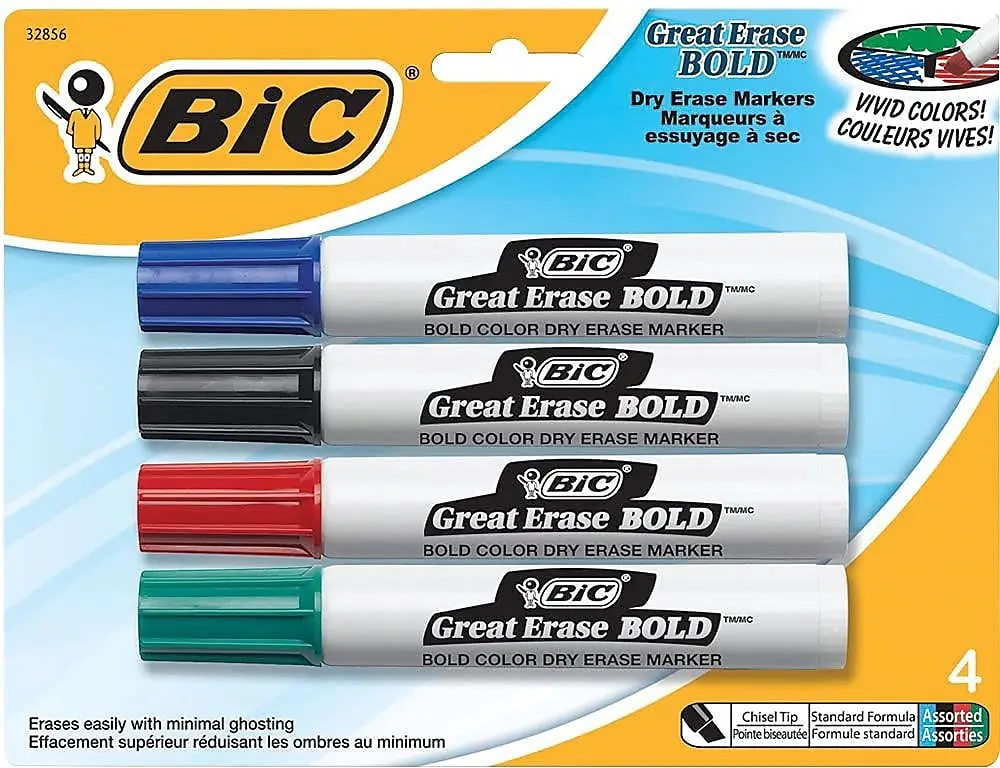 BIC Dry Erase Markers 4-Pack Assorted Colors | Bold Ink, Chisel Tip, Non-Toxic - view 3