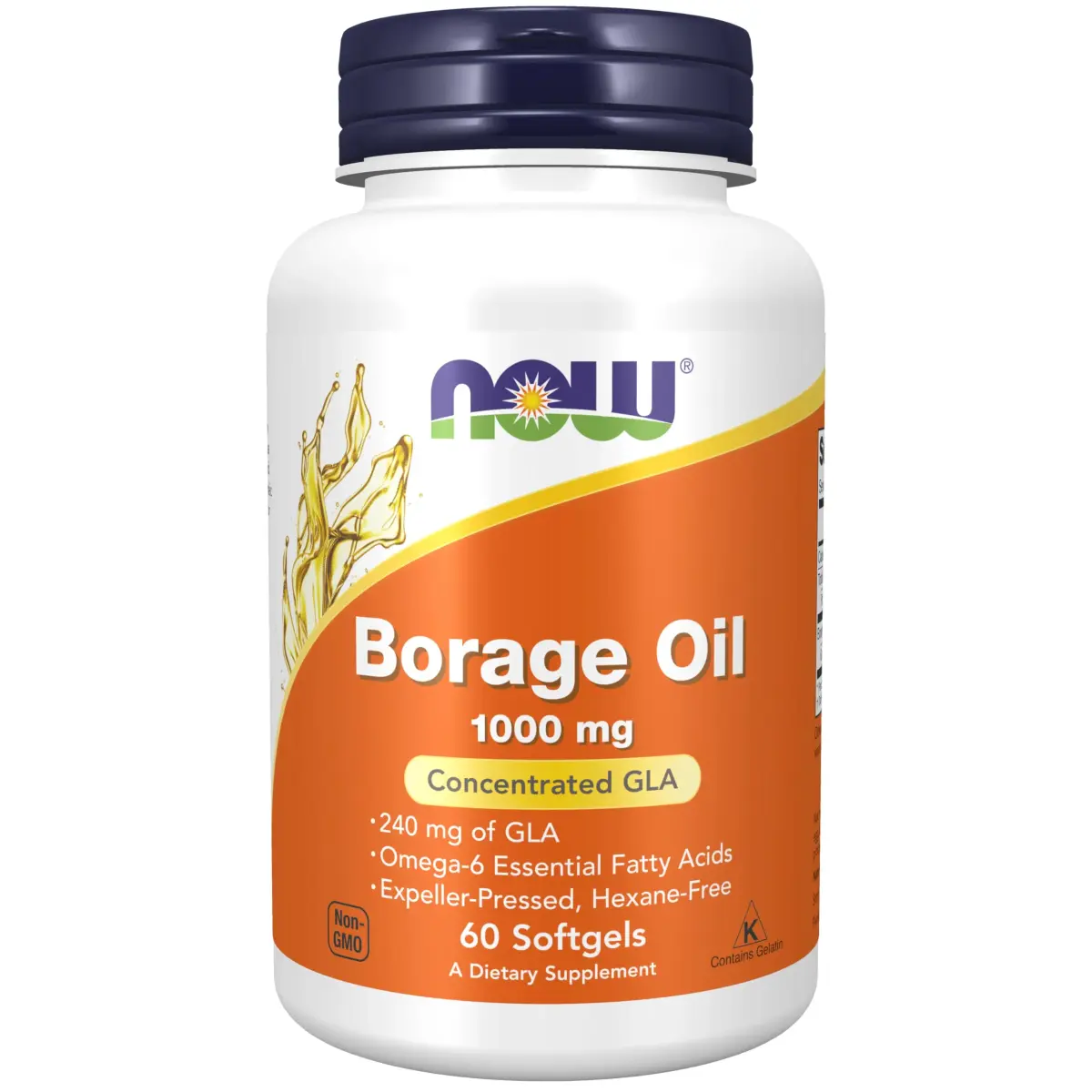 NOW Foods Borage Oil 1000 mg with 240mg GLA 60 Softgels | Essential Fatty Acids for Nerve Support - main product image