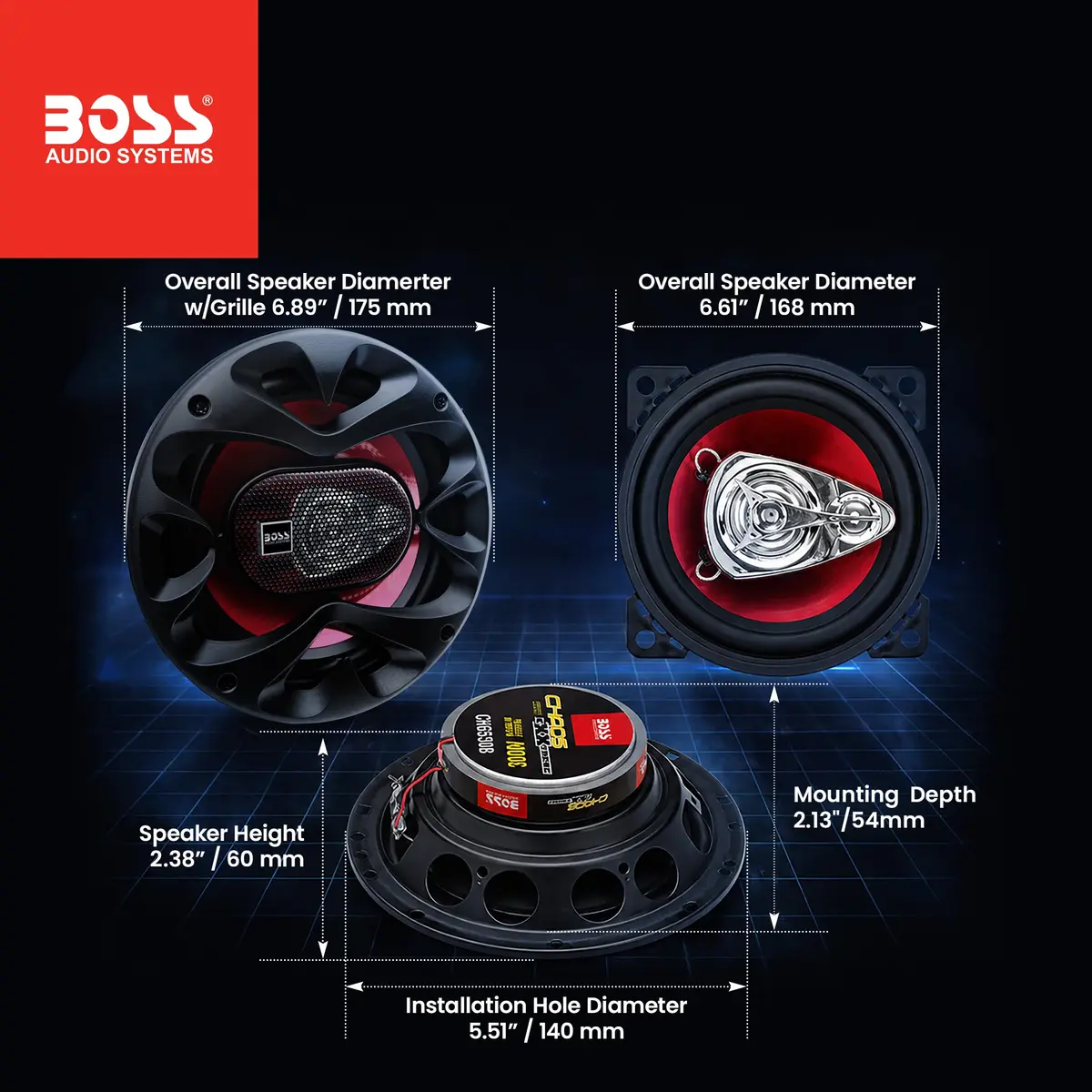 BOSS Audio Systems CH6530 6.5 Inch Car Speakers | 300 Watts, 3-Way, Full Range, Coaxial, 4 Ohms - view 5