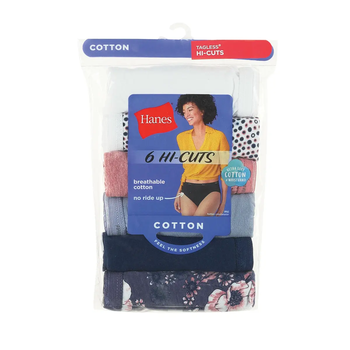 Hanes Women's 100% Cotton Panties 6-Pack | Moisture-Wicking Hi-Cut Briefs - view 6