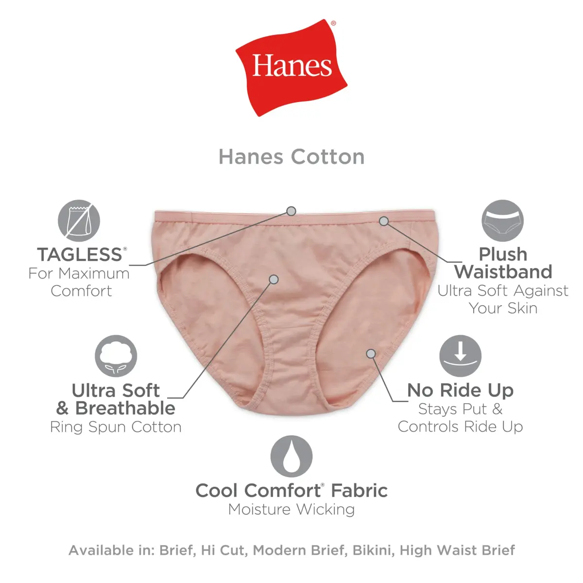 Hanes Women's Cotton Hi-Cut Briefs 6-Pack, Size 8 US (156g) | Moisture-Wicking Comfort - view 5
