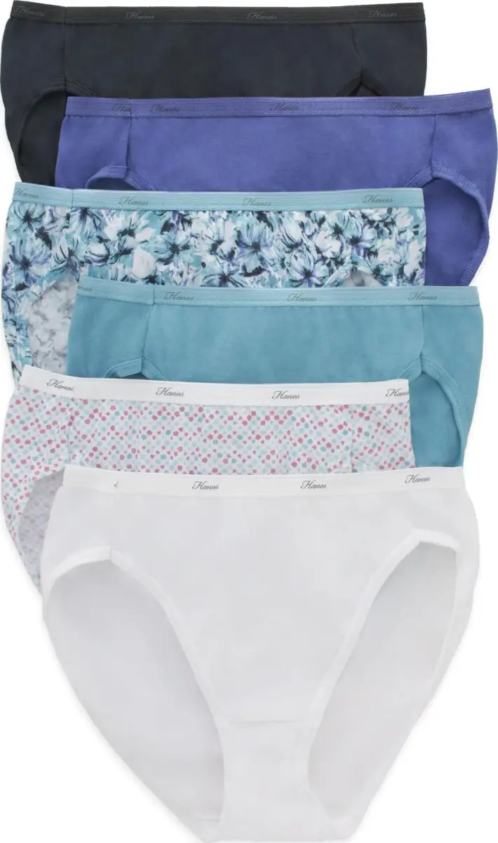 Hanes Women's Cotton Briefs Underwear 6-Pack Hi-Cut Size 7 (US) | Moisture-Wicking Comfort - main product image