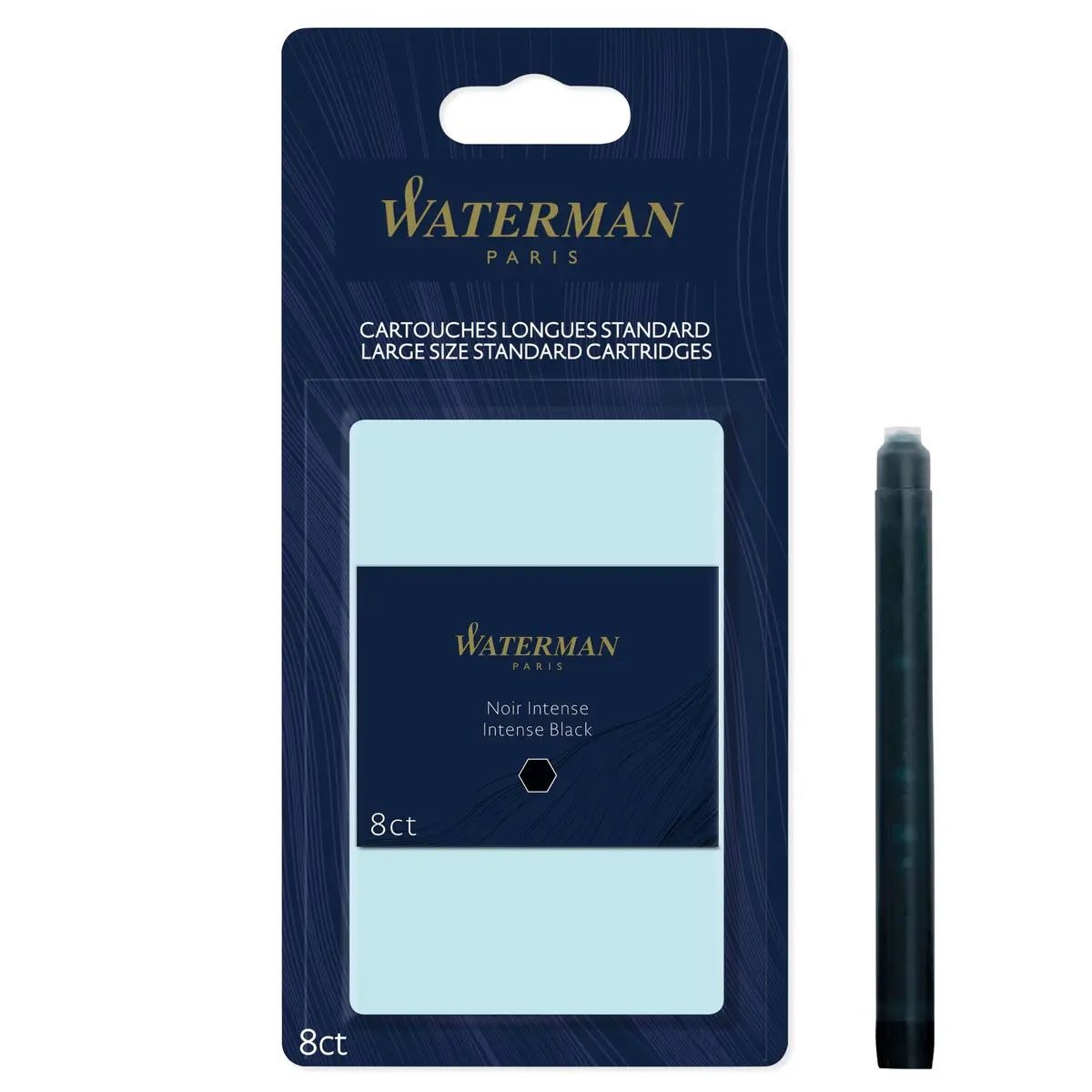 Waterman Fountain Pen Ink Cartridges, Long, Intense Black, 8 Count | Smooth, Classic Ink Refills - main product image