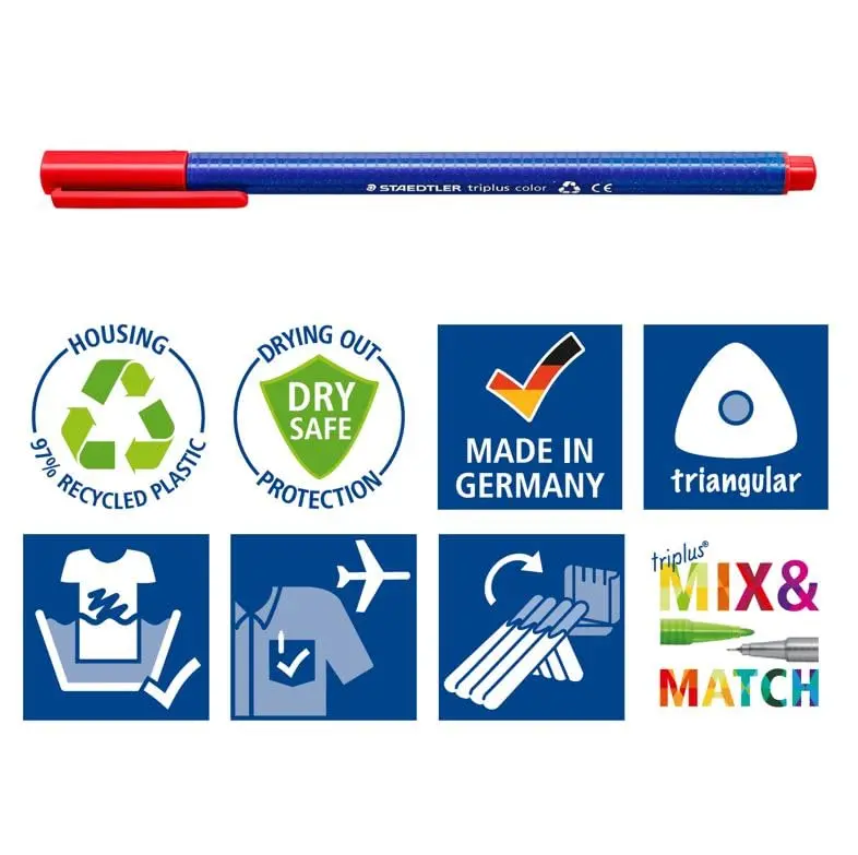 STAEDTLER Triplus Colour Fibre-Tip Pens 10 Pack | Assorted Colours, 1 mm Linewidth, Ergonomic Triangular Shape - view 6