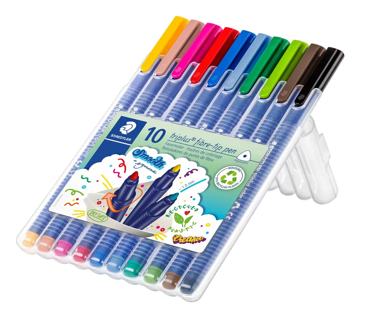 STAEDTLER Triplus Colour Fibre-Tip Pens 10 Pack | Assorted Colours, 1 mm Linewidth, Ergonomic Triangular Shape - view 2