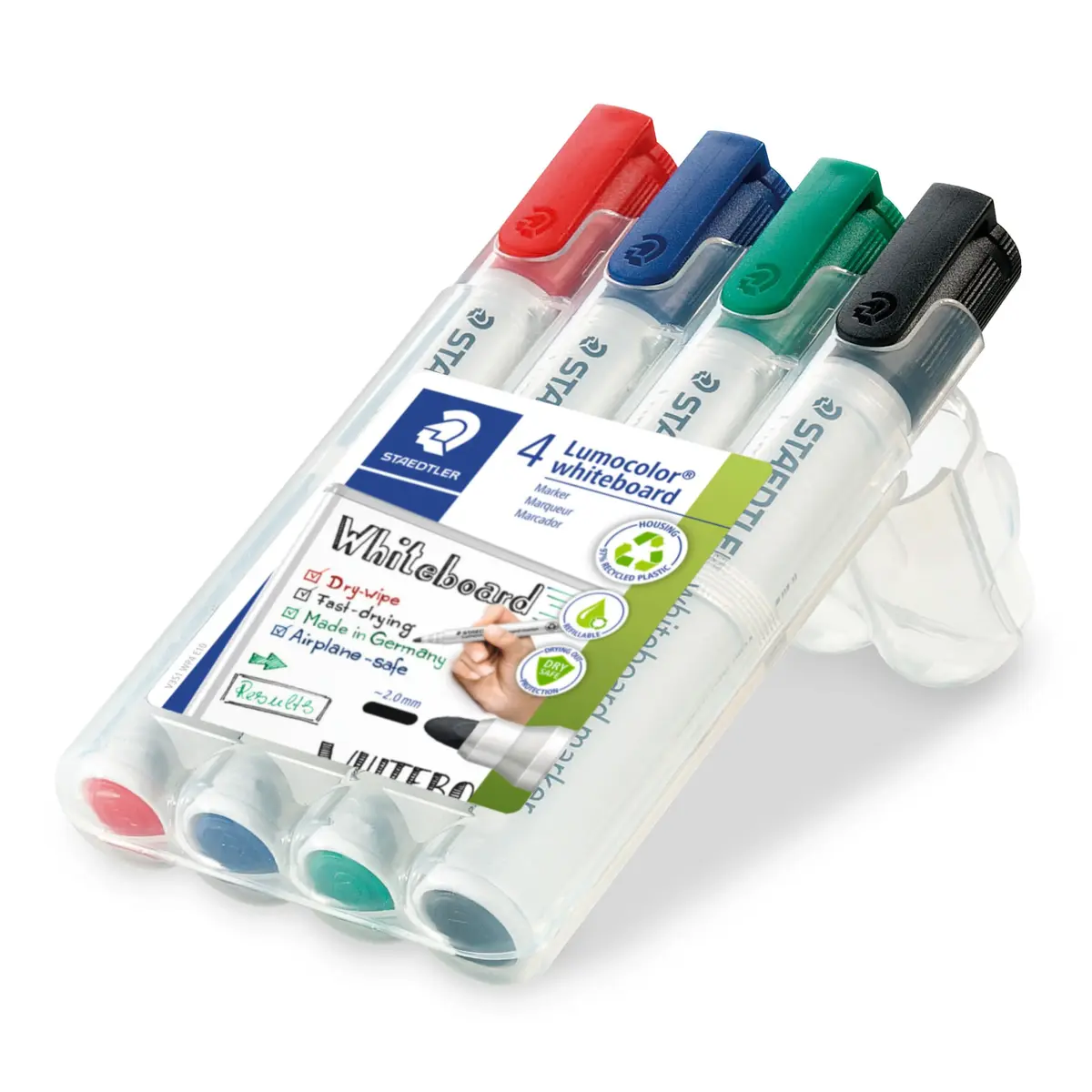 STAEDTLER Lumocolor Whiteboard Marker, Wide Bullet Tip, Box of 4 Assorted Colors (Red, Blue, Green, Black) | Refillable, Fast-Drying, 2.0mm Linewidth - view 2