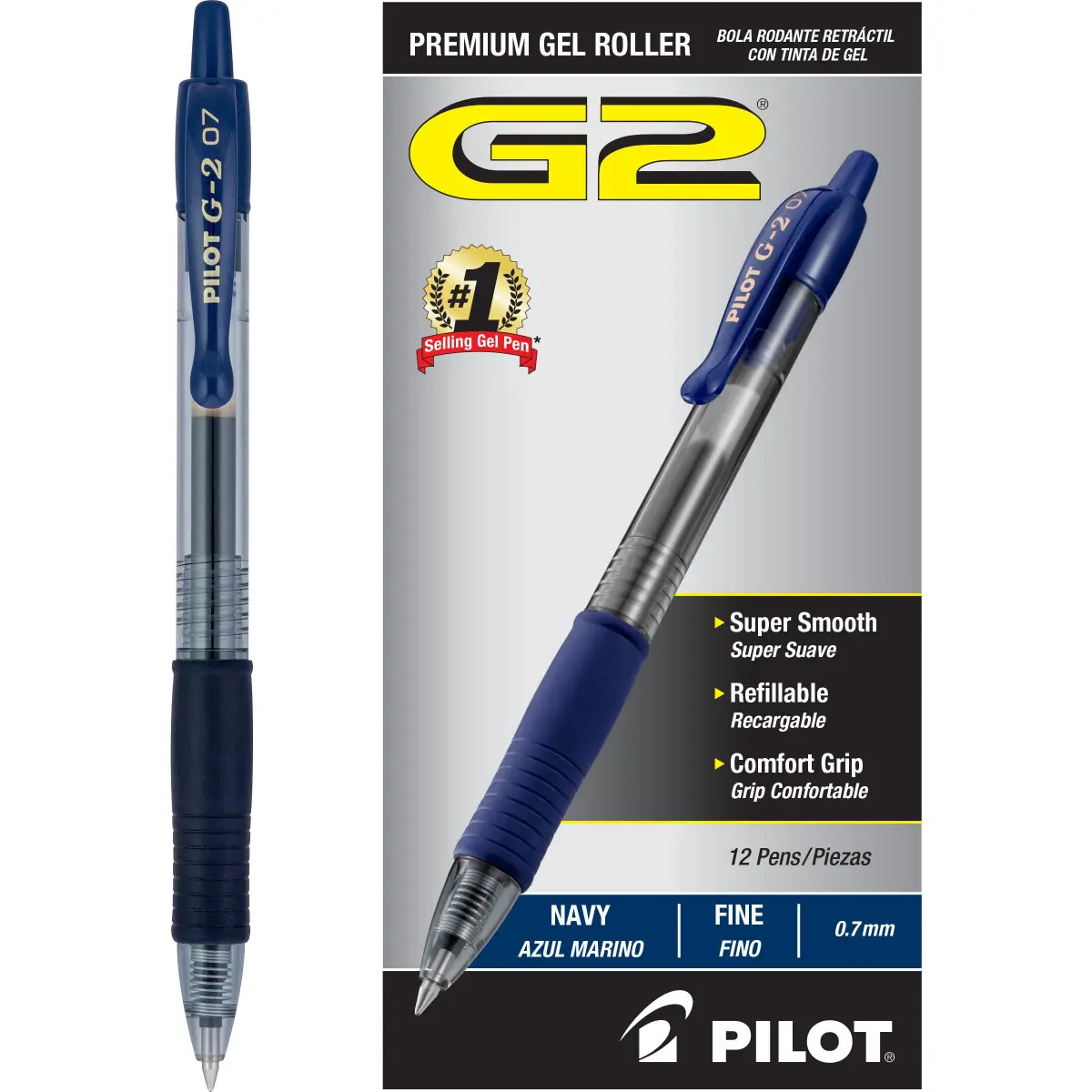 Pilot G2 Premium Gel Roller Pens, Fine Point 0.7mm, Navy Ink, 12 Count Pack | Smooth Writing for Students & Office - main product image