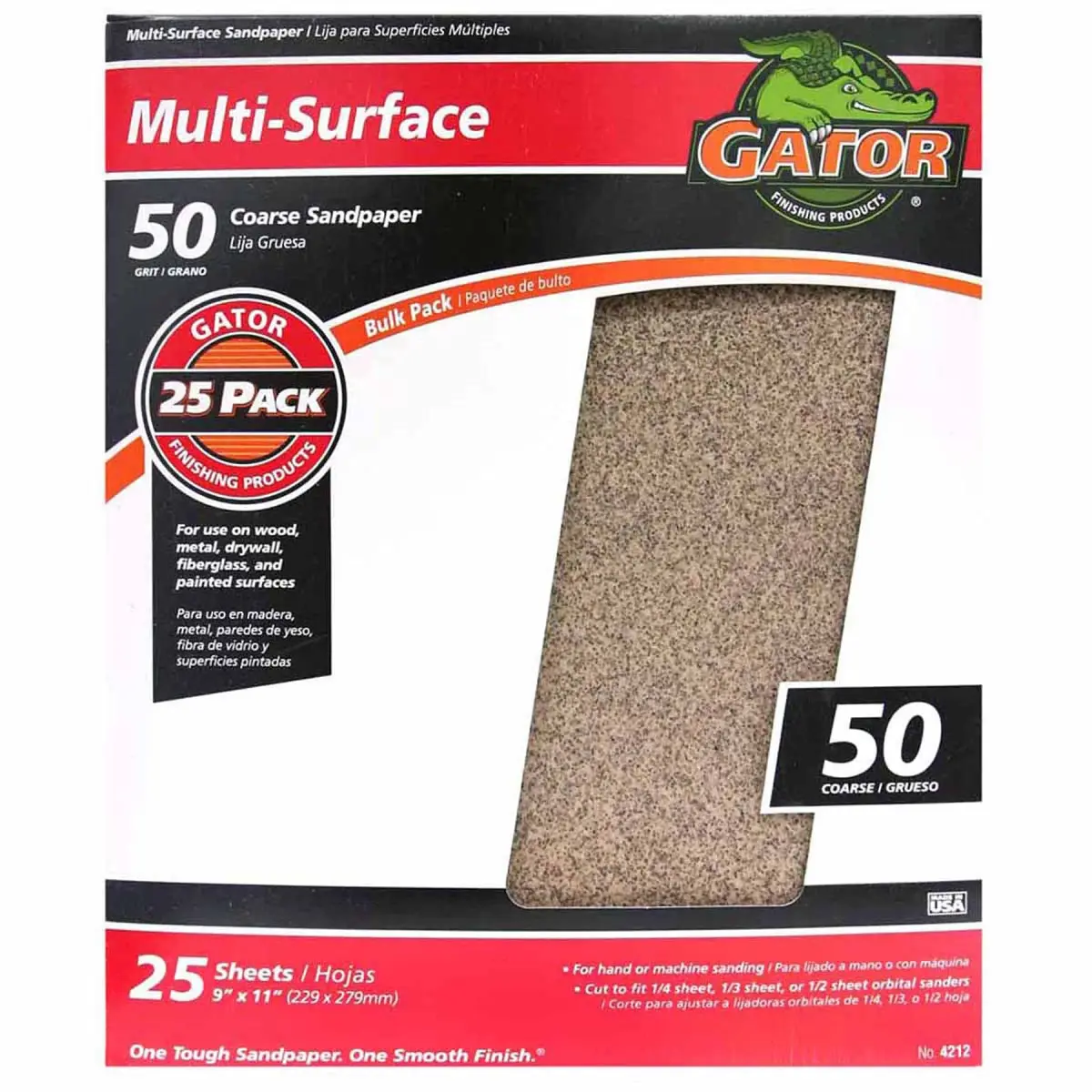 Gator 9" x 11" Multi-Surface Sanding Sheets, 50 Grit, 25 Pack | Extra Coarse Aluminum Oxide for Wood, Metal, Fiberglass - main product image