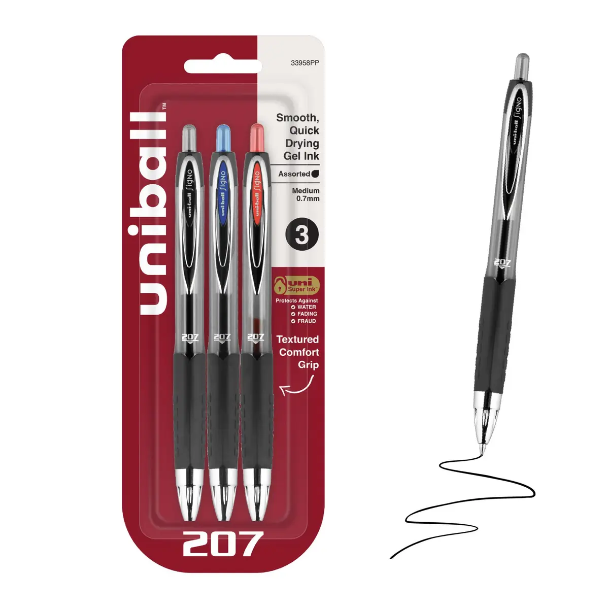 Uni-Ball Gel Pens 3 Pack | Assorted Ink, 0.7mm Medium Point, Retractable - main product image