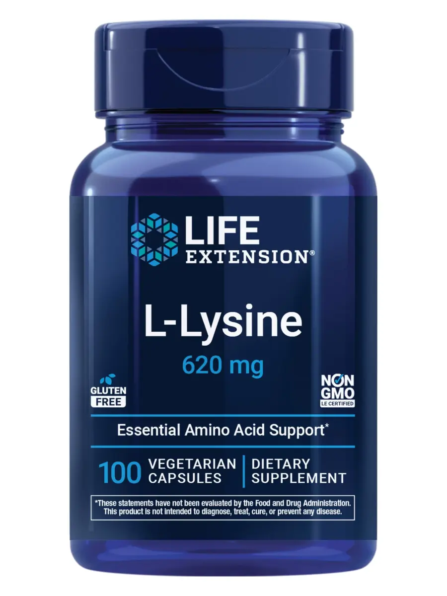 Life Extension L-Lysine 620 mg Vegetarian Capsules | Essential Amino Acid for Healthy Nitrogen Balance, Calcium Metabolism & Stress Response - main product image