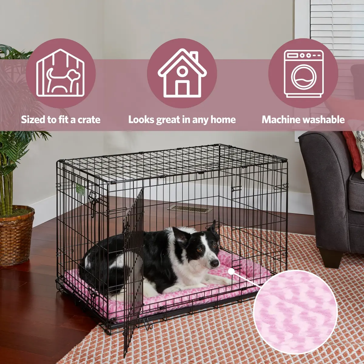 QuietTime by MidWest Bolster Dog Crate Bed Medium 30-Inch 73cm x 51cm x 9cm Fashion Pink | Cozy All-Season Comfort - view 3