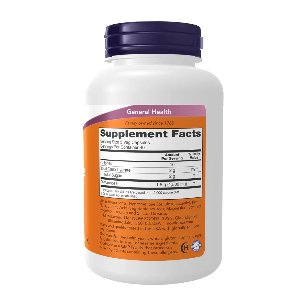 NOW Foods D-Mannose 500 mg 120 Veg Capsules | Healthy Urinary Tract Support with Non-GMO Verified Formula - view 2