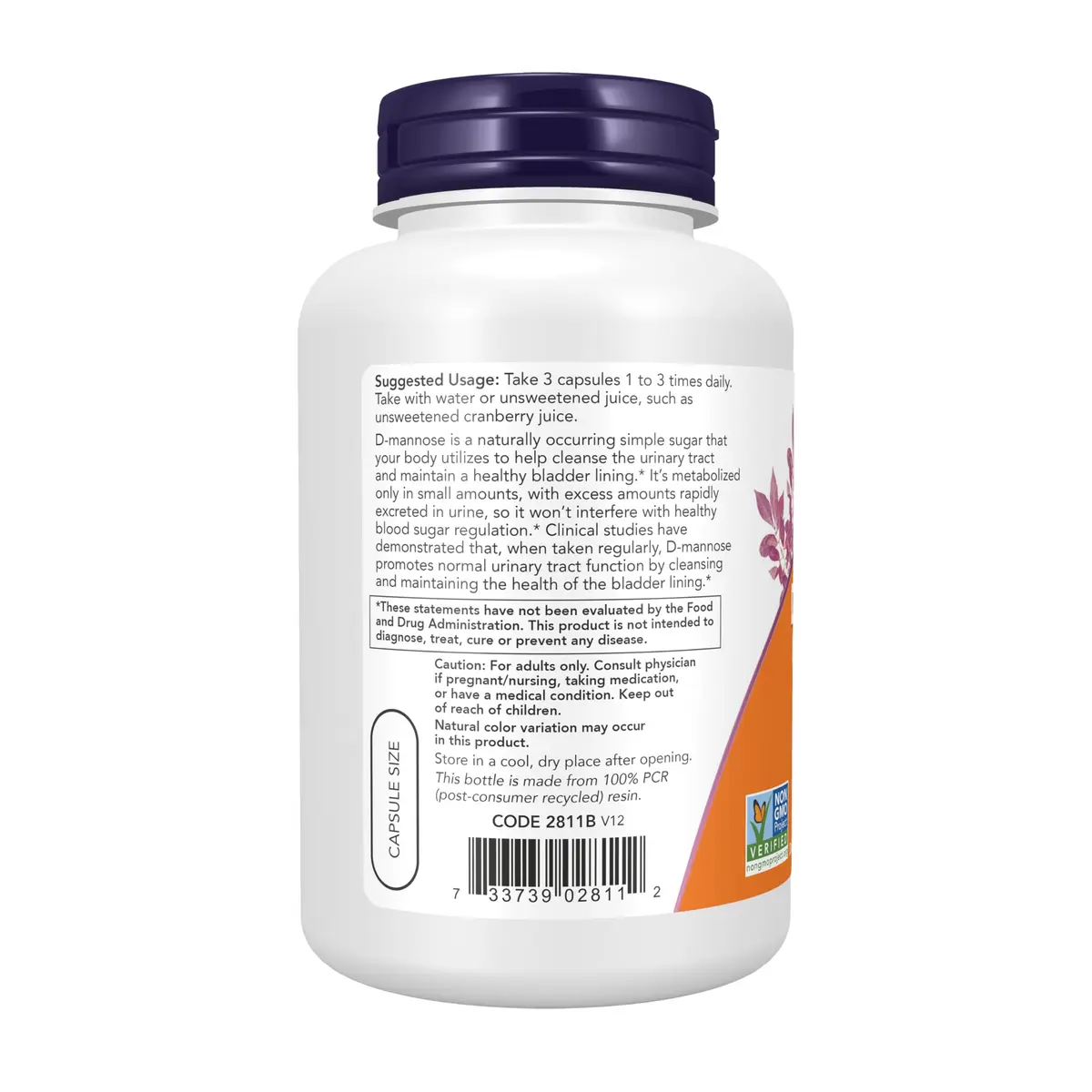 NOW Foods D-Mannose 500 mg 120 Veg Capsules | Healthy Urinary Tract Support with Non-GMO Verified Formula - view 3