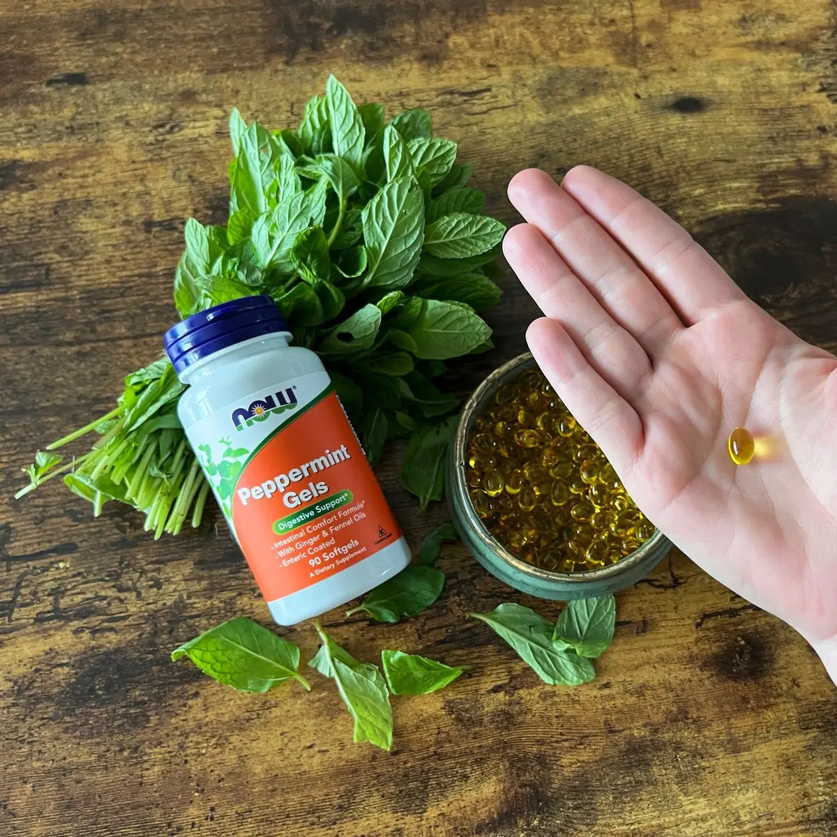 NOW Peppermint Gels with Ginger & Fennel Oils | 90 Softgels for Digestive Comfort in India - view 6