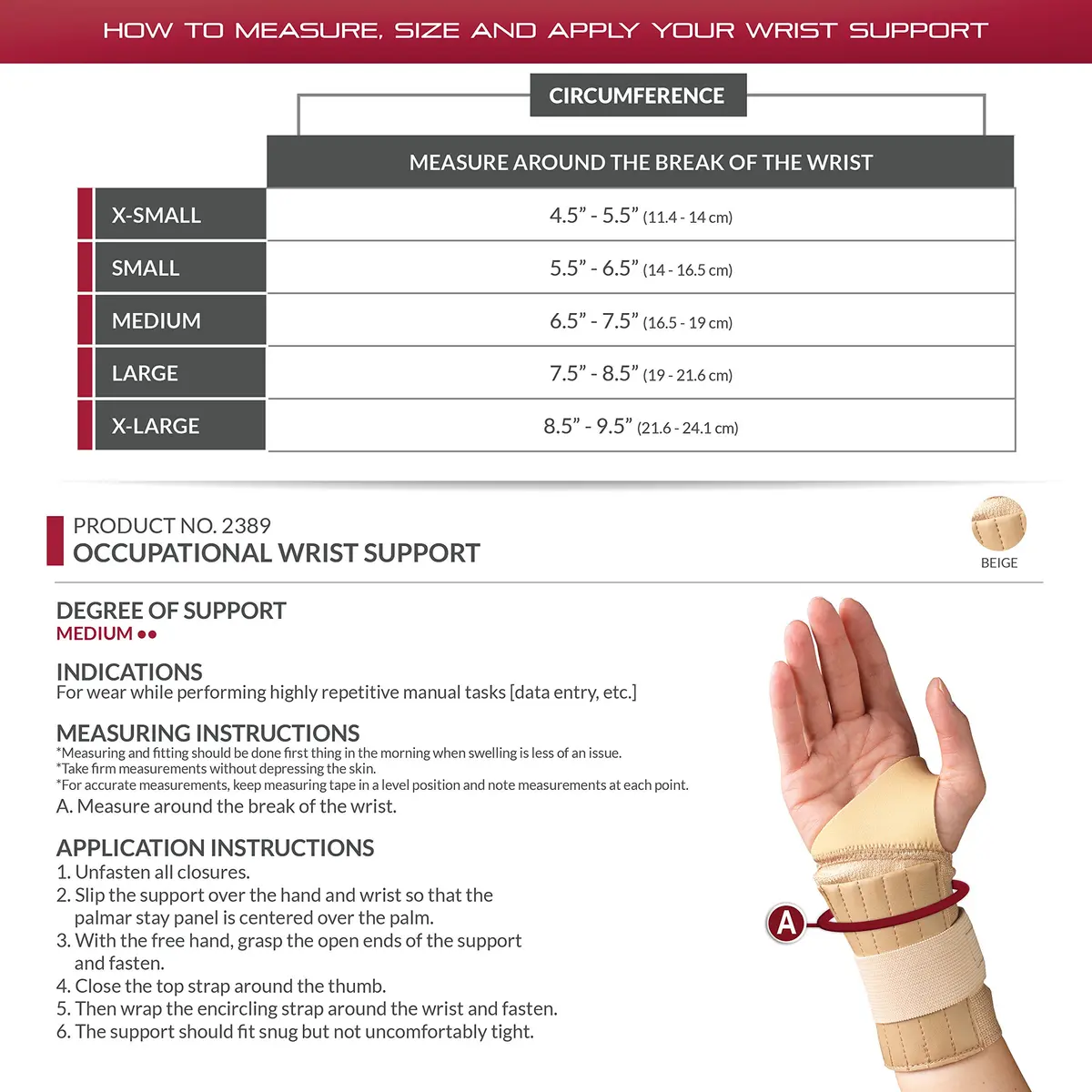 OTC Wrist Support, Occupational Glove, Knit Elastic, X-Large (Right Hand) | Support for Repetitive Tasks with Full Dexterity - view 3