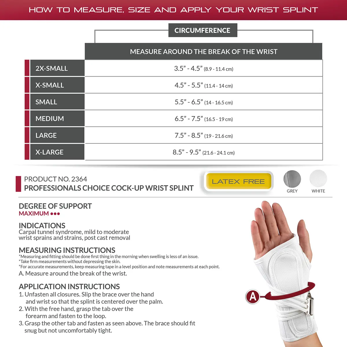 OTC Wrist Splint Large (Left Hand) | Carpal Tunnel Support with Metal Preshaped Splint - view 2