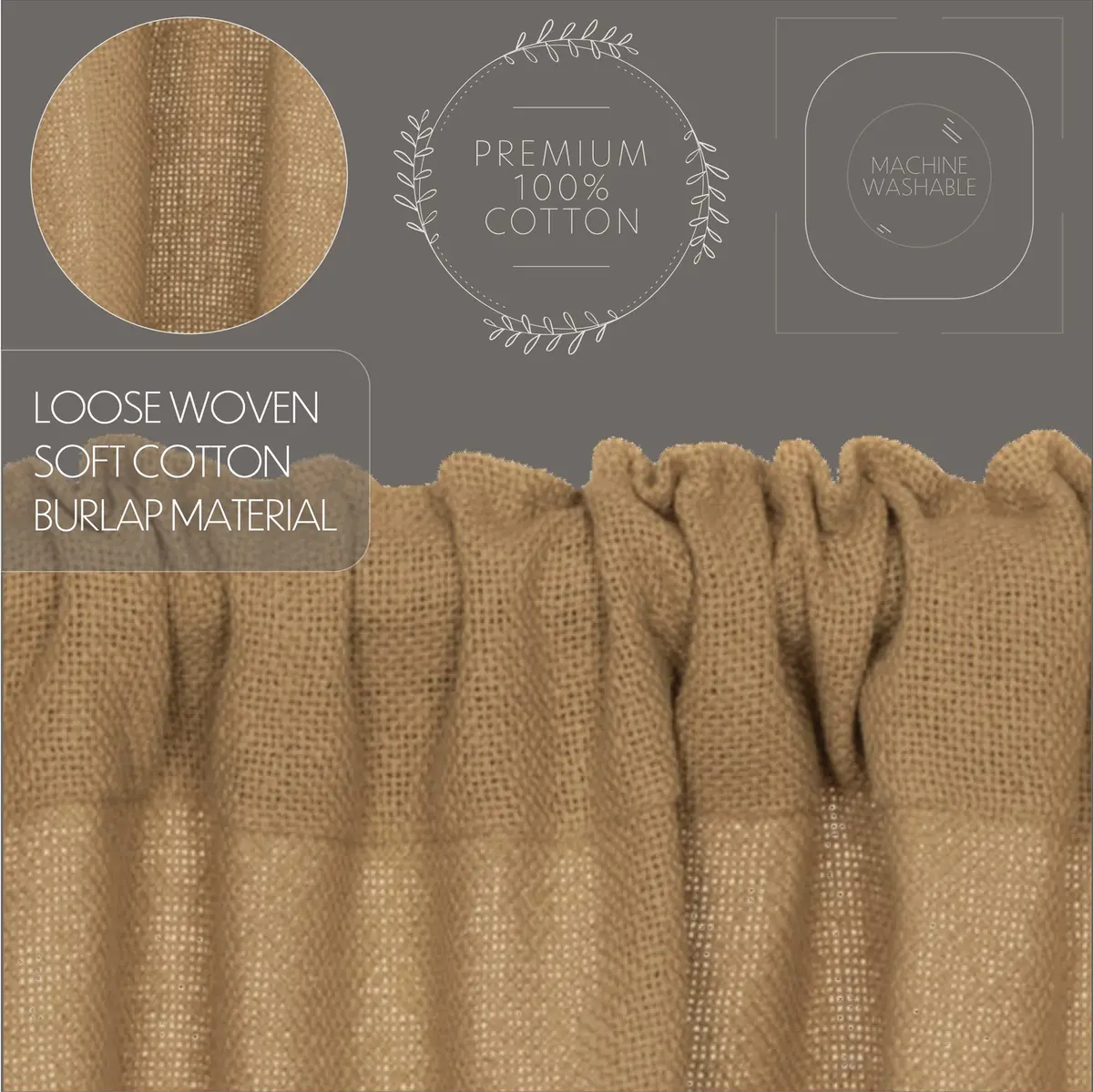 VHC Brands Burlap Natural Window Valance, Tan, 16x72 | Rustic Farmhouse Charm with Easy Care - view 5