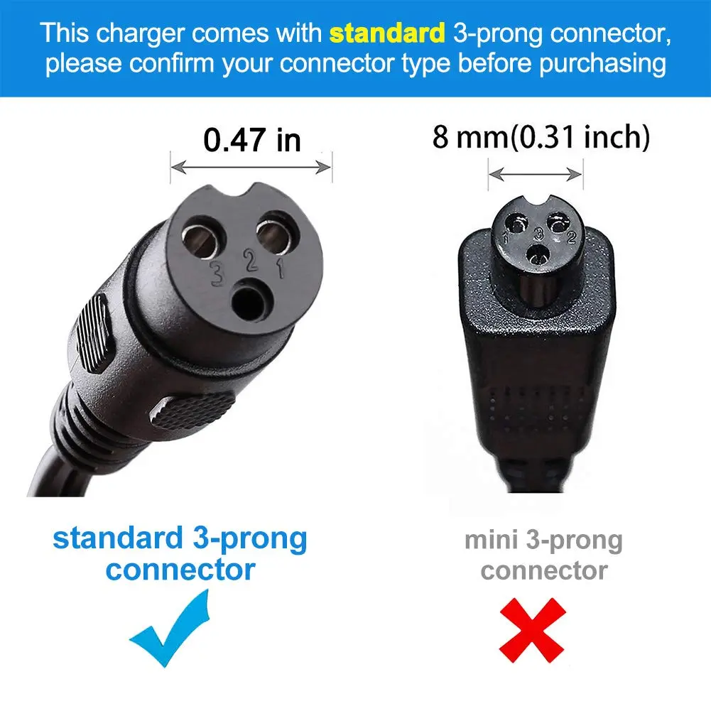 LotFancy 24V 1.5A Electric Scooter Charger | UL Listed, 3-Prong Inline Connector - view 3