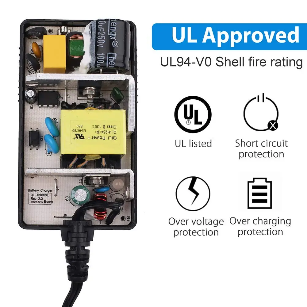 LotFancy 24V 1.5A Electric Scooter Charger | UL Listed, 3-Prong Inline Connector - view 4