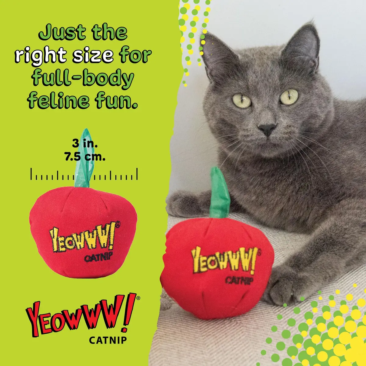 Yeowww! Catnip Apple Cat Toy 4 inch | 100% Organic Catnip, Crinkly Stem & Leaf - view 3