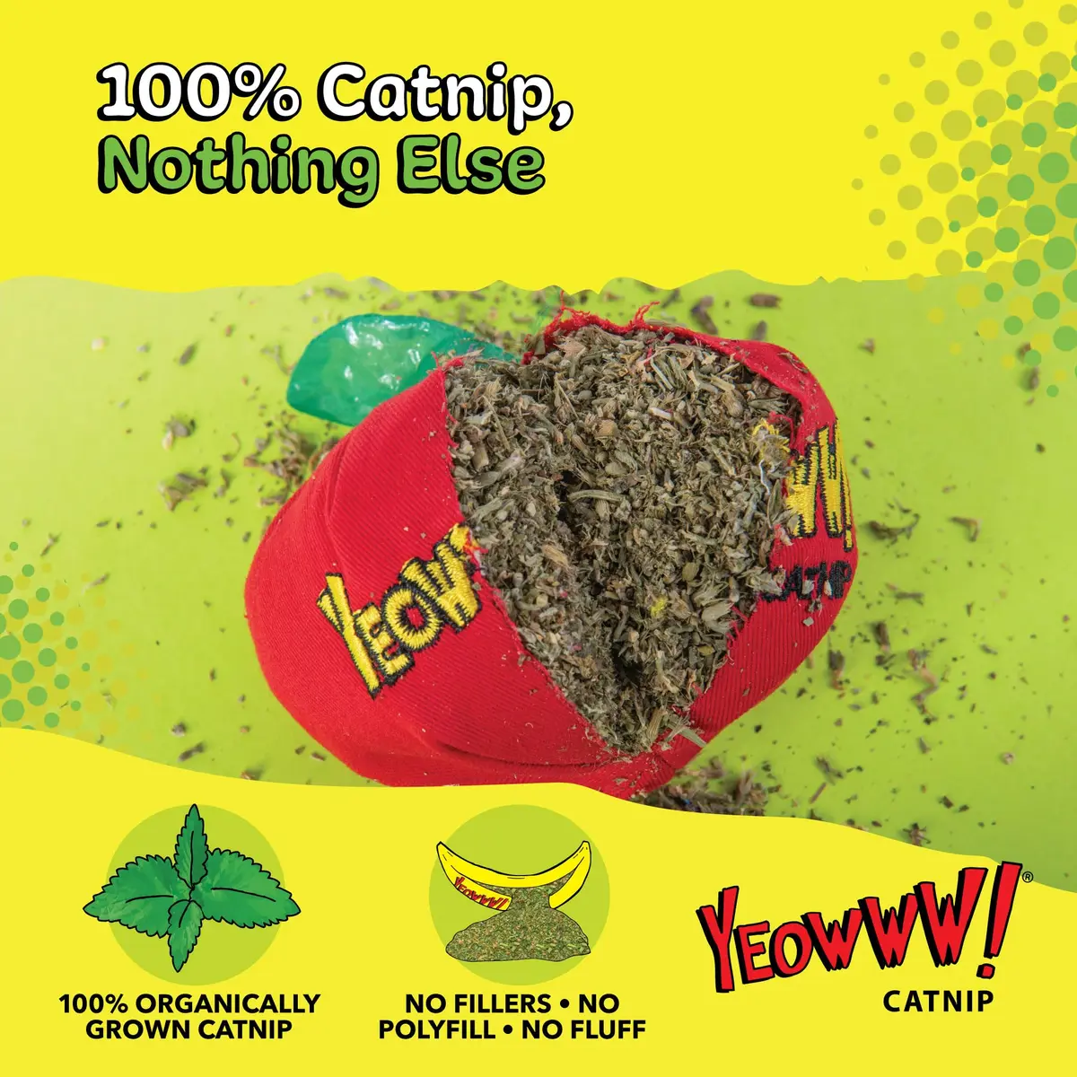 Yeowww! Catnip Apple Cat Toy 4 inch | 100% Organic Catnip, Crinkly Stem & Leaf - view 2