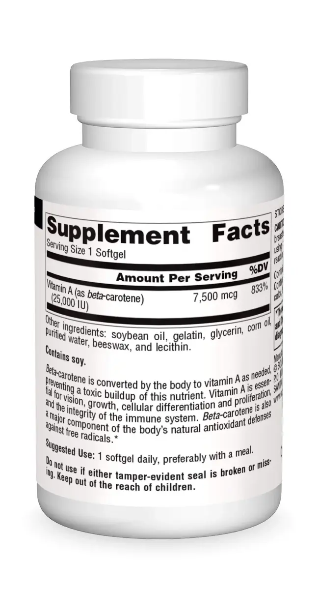 Source Naturals Beta Carotene 7500 mcg (25000 IU) 100 Softgels | Antioxidant Protection - view 3