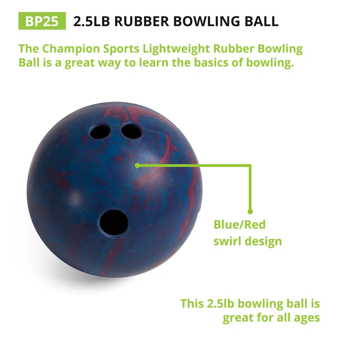 Champion Sports Rubber Bowling Ball 2.5 Lb | Easy Grip for Beginners, Lightweight & Safe - view 2