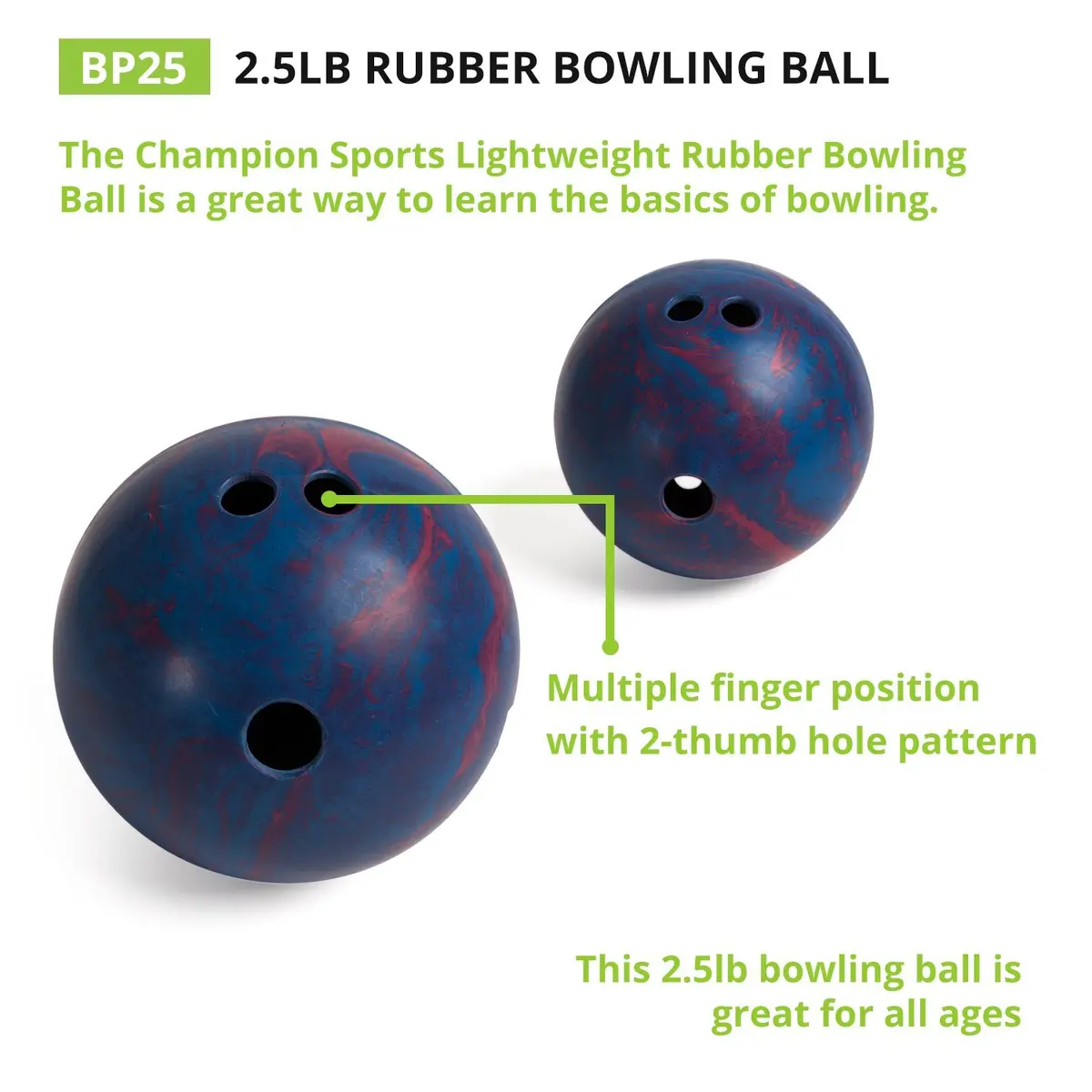 Champion Sports Rubber Bowling Ball 2.5 Lb | Easy Grip for Beginners, Lightweight & Safe - view 3