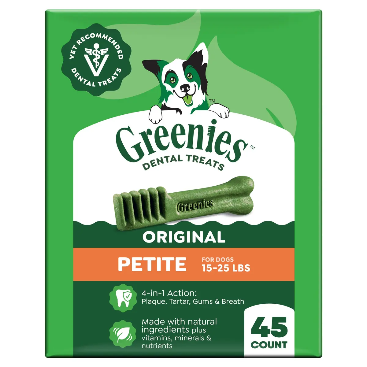 Greenies Petite Natural Dental Dog Treats, Original Flavor, 45 Count | Supports Plaque, Tartar & Breath - main product image