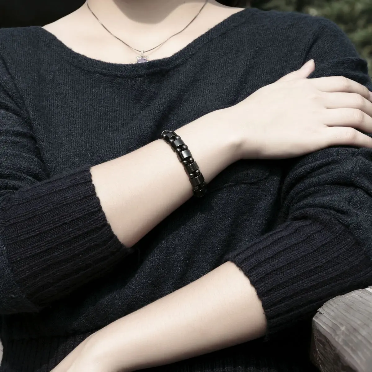 VIKI LYNN Hematite Magnetic Bracelets for Men and Women | Adjustable Magnetic Fidget Wristband Jewelry Gift - view 6