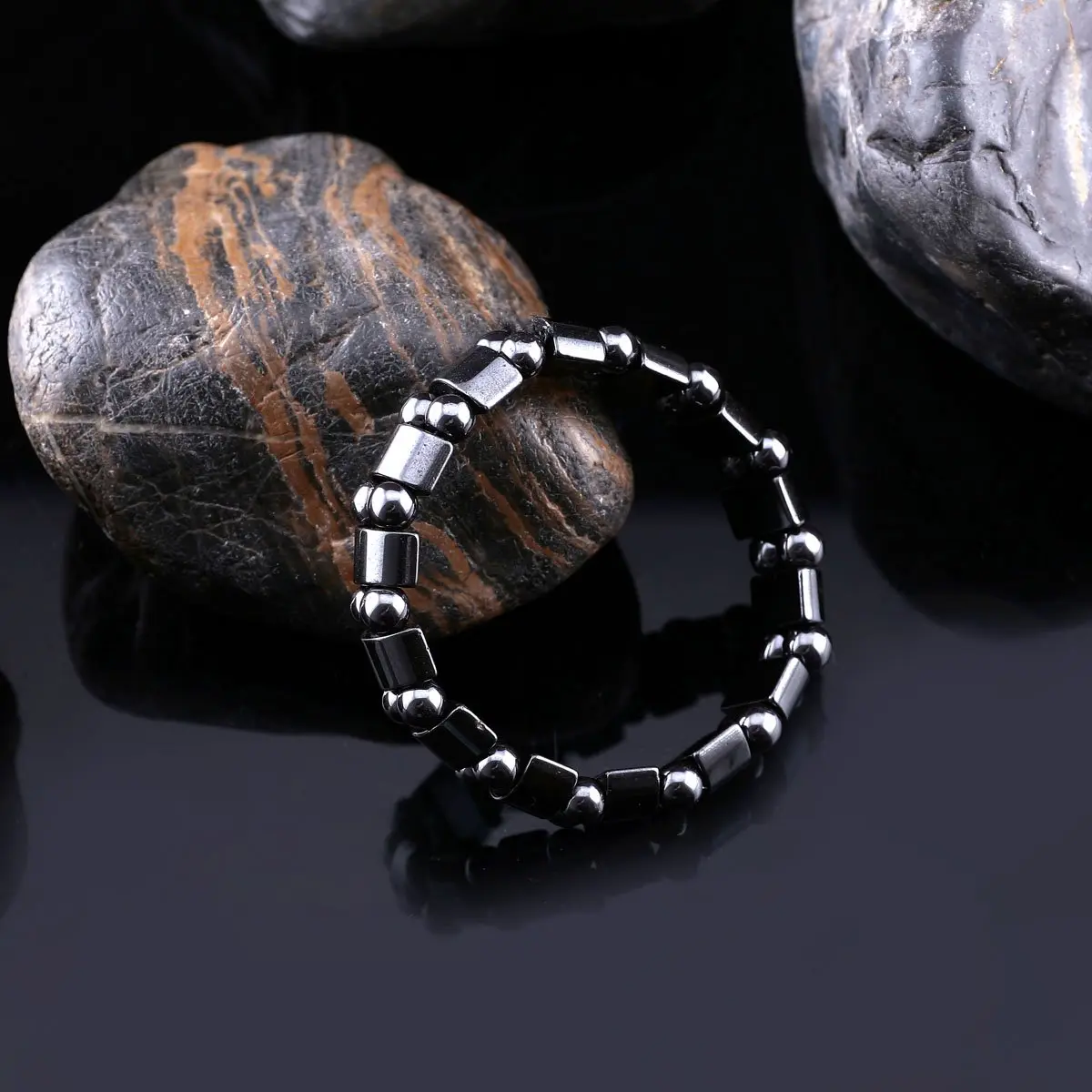 VIKI LYNN Hematite Magnetic Bracelets for Men and Women | Adjustable Magnetic Fidget Wristband Jewelry Gift - view 4
