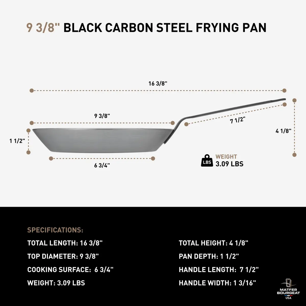 Matfer Bourgeat Black Carbon Steel Frying Pan 9 3/8" | High-Heat, Versatile, Made in France - view 2