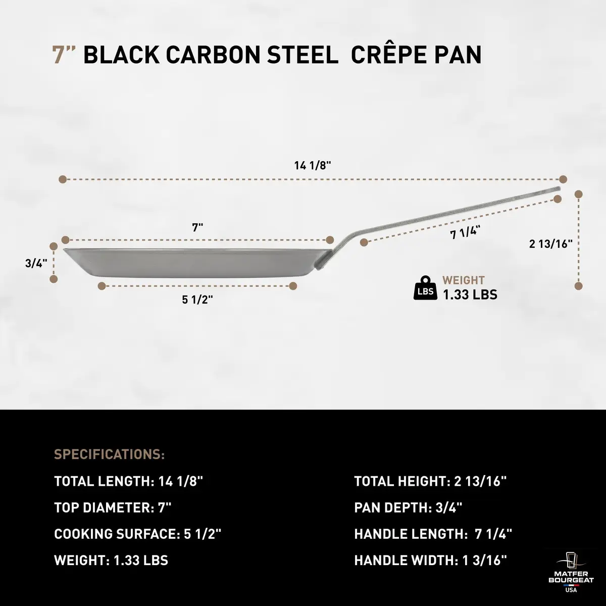 Matfer Bourgeat Black Carbon Steel Crêpe Pan 18cm (7") | Induction Compatible Heavy Duty Fry Pan - view 2
