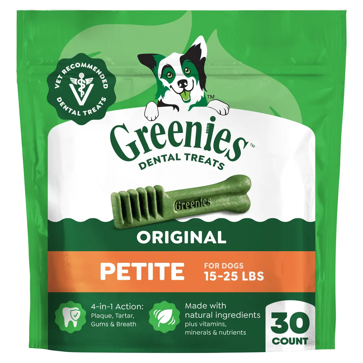 Greenies Petite Natural Dental Dog Treats, Original Flavor, 30 Count | Supports Oral Hygiene & Fresh Breath - main product image