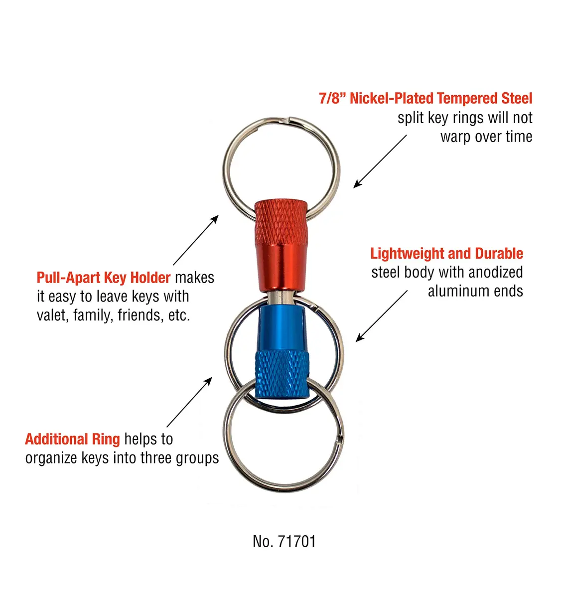 Lucky Line 3-Way Pull Apart Keychain 1 Pack | Sturdy Steel & Anodized Ends - view 6