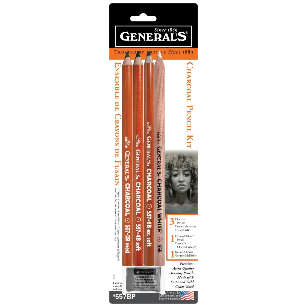 GENERAL'S Charcoal Drawing Set, White/Black, 5-Piece Kit | Conforms to ASTM D4236 - main product image