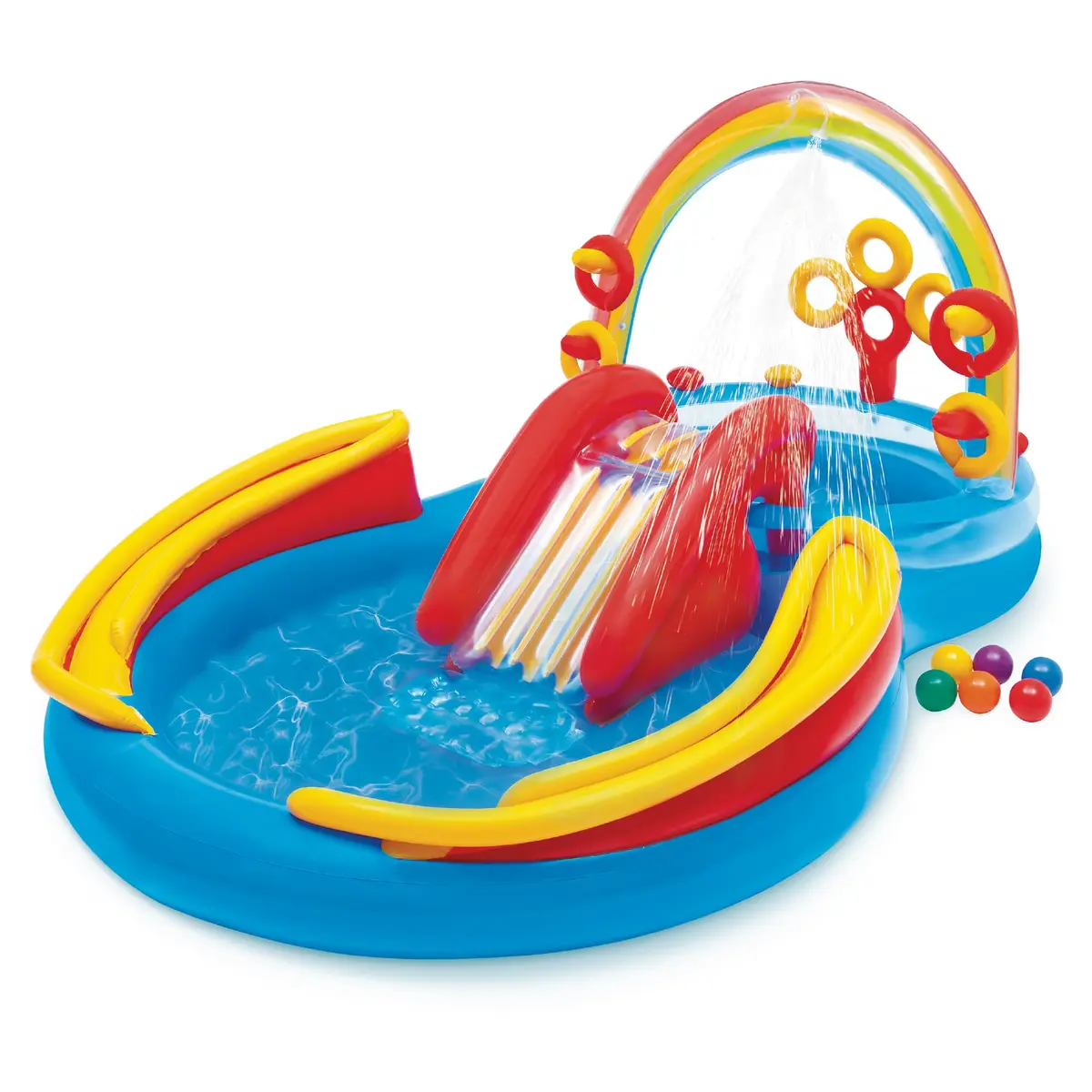 Intex Rainbow Ring Inflatable Play Center with Slide & Kiddie Pool 297cm x 193cm x 135cm | ASTM-Tested for Kids Ages 2+ - main product image