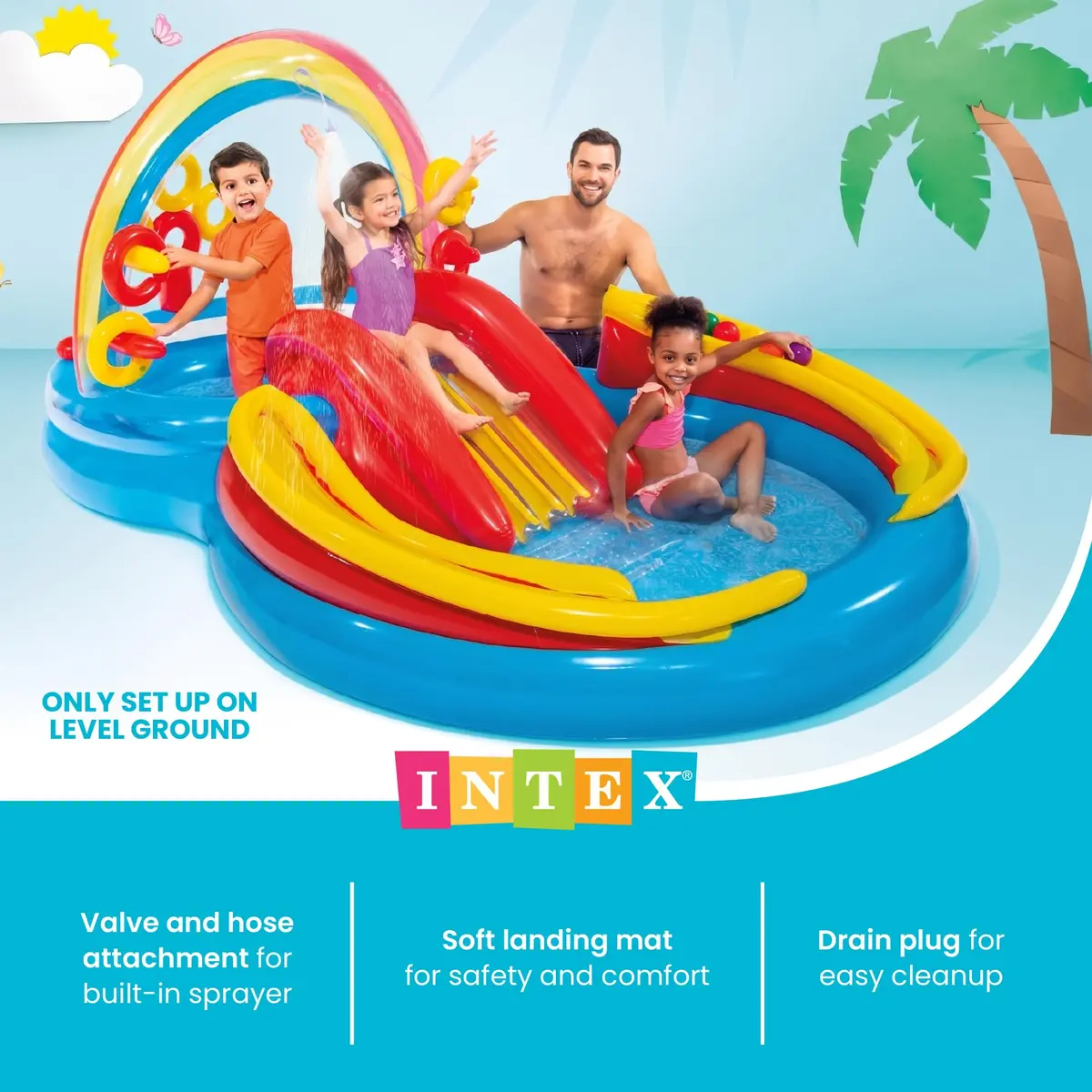 Intex Rainbow Ring Inflatable Play Center with Slide & Kiddie Pool 297cm x 193cm x 135cm | ASTM-Tested for Kids Ages 2+ - view 5