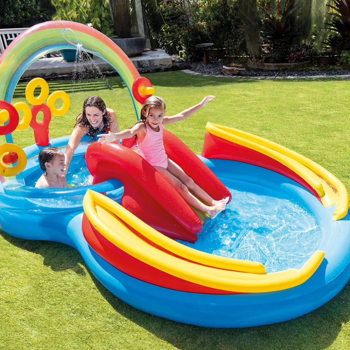 Intex Rainbow Ring Inflatable Play Center with Slide & Kiddie Pool 297cm x 193cm x 135cm | ASTM-Tested for Kids Ages 2+ - view 7