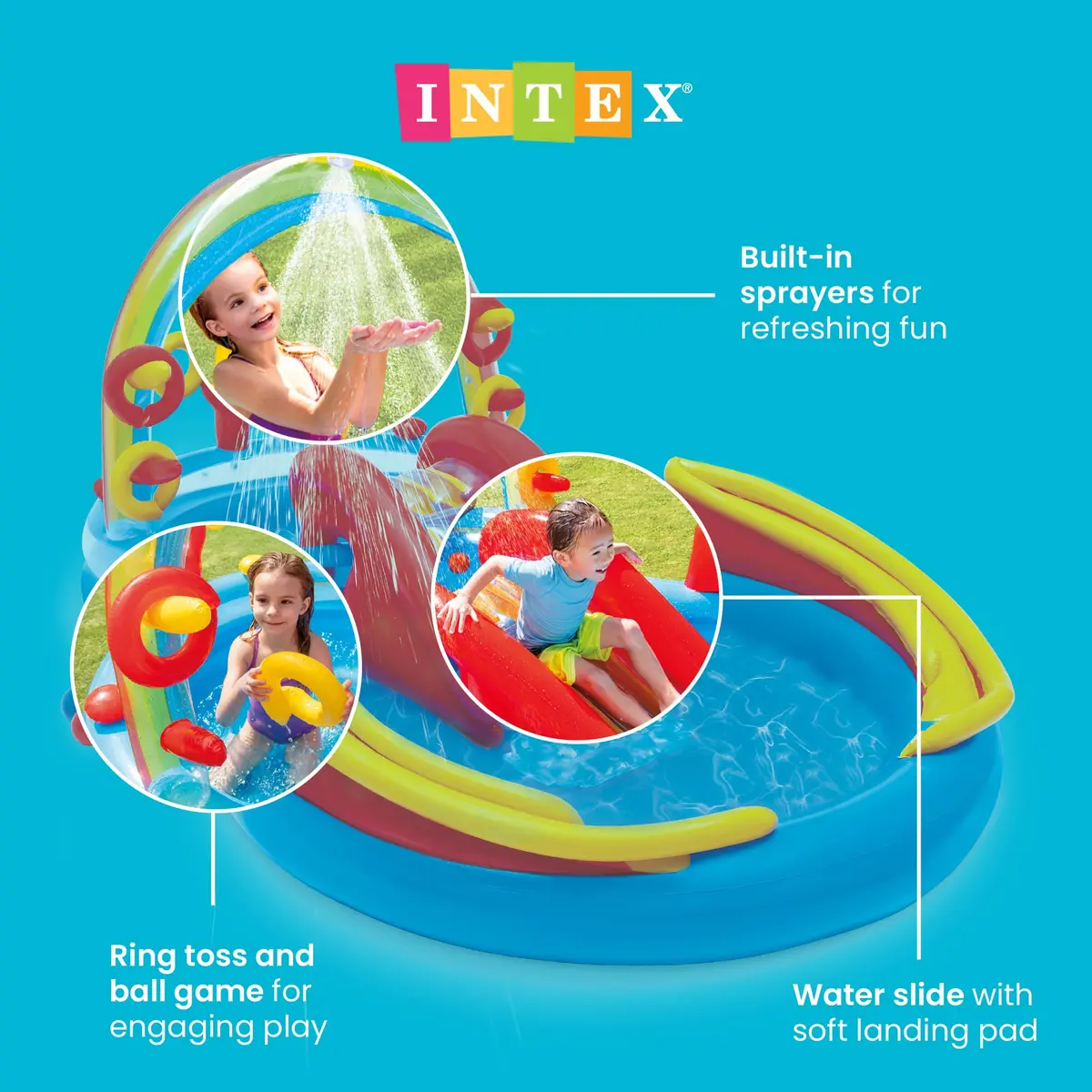 Intex Rainbow Ring Inflatable Play Center with Slide & Kiddie Pool 297cm x 193cm x 135cm | ASTM-Tested for Kids Ages 2+ - view 3