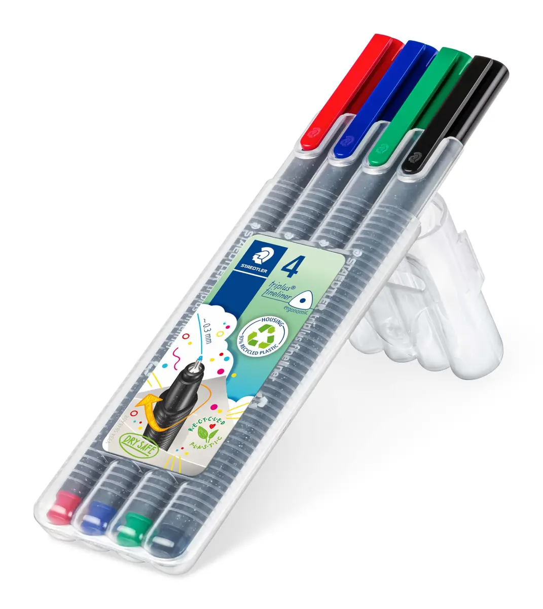 STAEDTLER Fineliner Pens - Triplus - for Adult Colouring - 4 Assorted Colours | Ergonomic Triangular Shape, Water-Based Ink, 0.3 mm Linewidth - view 2