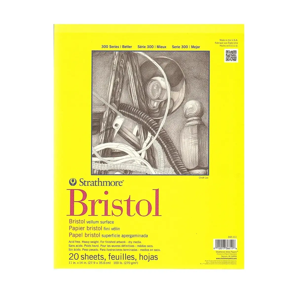 Strathmore 300 Series Bristol Vellum Paper Pad, Tape Bound, 11x14 Inches, 20 Sheets (270gsm) - main product image
