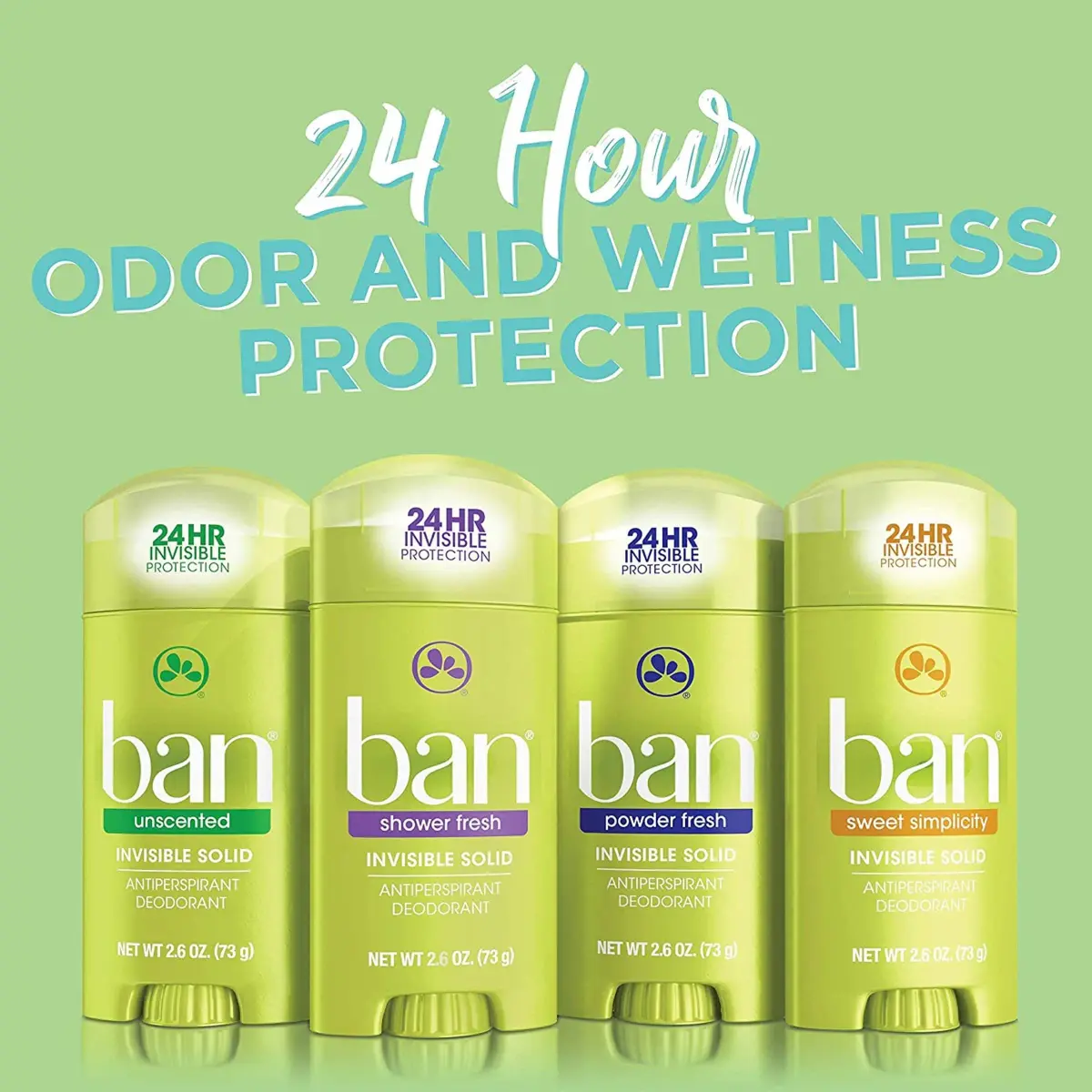 Ban Invisible Solid Antiperspirant Deodorant for Women and Men, Sweet Simplicity Scent, 73.7g (2.6 Oz) | 24-Hour Odor & Wetness Protection - view 6
