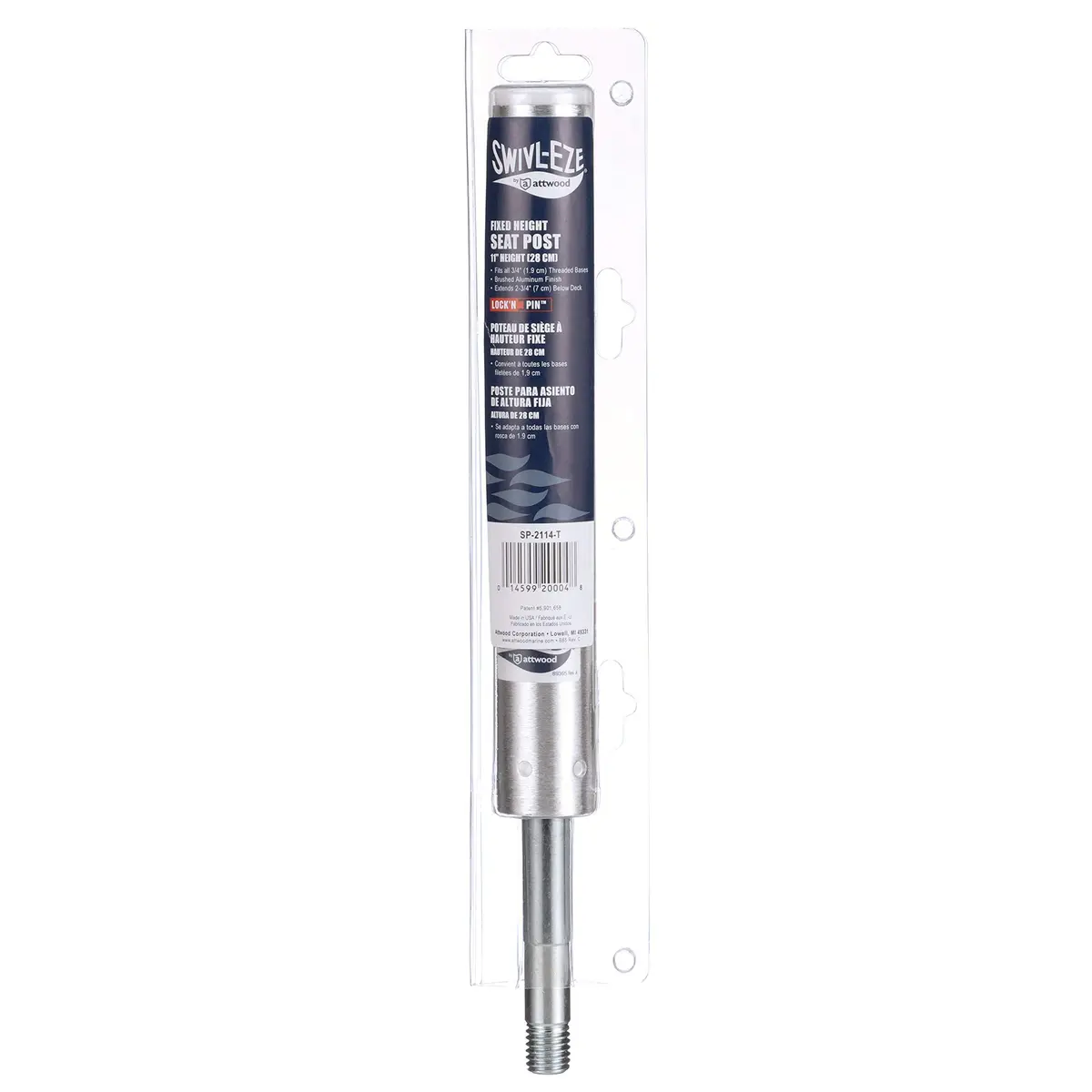 attwood Lock’N-Pin ¾-Inch Pin Post for Boat Seats | Fixed 11-Inch Support, Brushed Aluminum, Steel Pin - view 7