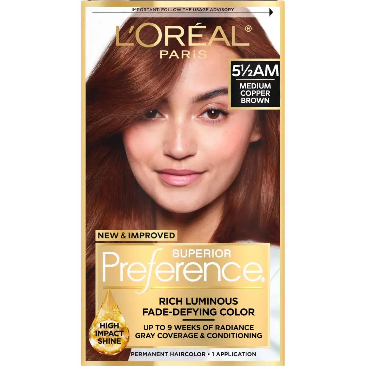L'Oreal Paris Superior Preference Permanent Hair Color 5.5AM Medium Amber Copper Brown | Fade-Defying Radiance Up to 9 Weeks - main product image