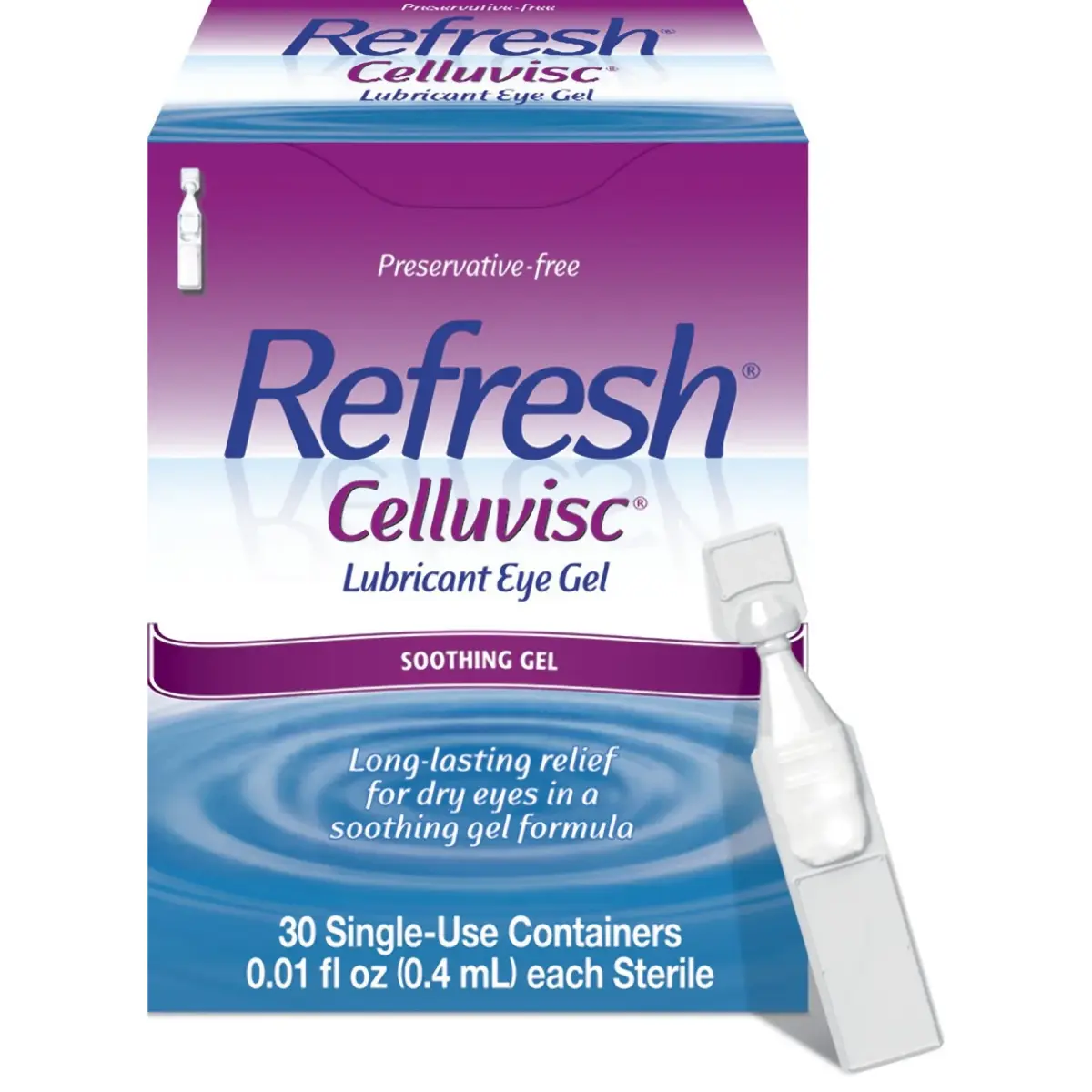 Refresh Celluvisc Lubricant Eye Gel Preservative-Free Artificial Tears 0.4 mL (0.01 fl oz) 30 Single-Use Containers | FDA Approved Medication - main product image