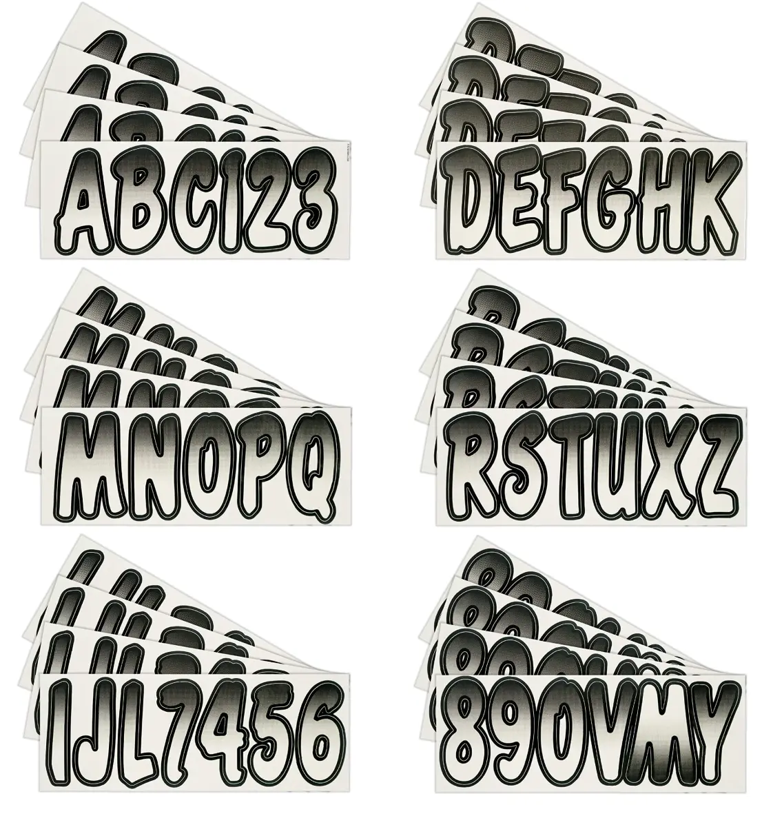 Hardline Products Series 200 Boat Registration Kit 3 Inch White/Black Gradient | USCG Compliant Marine Vinyl Lettering & Numbers - view 2