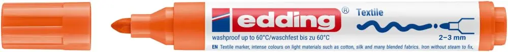 edding textile marker - orange - 1 pen - round nib 2-3 mm - permanent fabric markers for textiles, wash-resistant up to 60°C - view 2